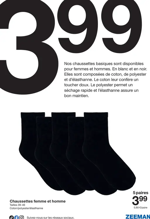 Offre: Chaussettes femme et homme