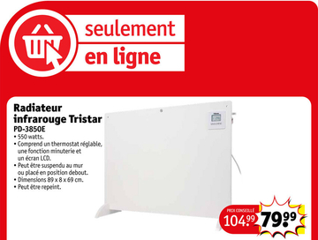 Offre: Radiateur infrarouge Tristar PD-3850E