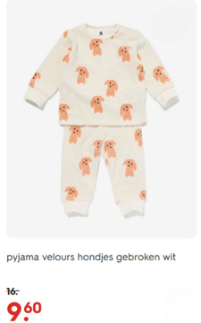 Aanbieding: Pyjama velours hondjes gebroken wit