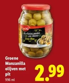 Aanbieding: Groene Manzanilla olijven met pit
