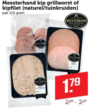 Aanbieding: Meesterhand kip grillworst of kipfilet (naturel/tuinkruiden)