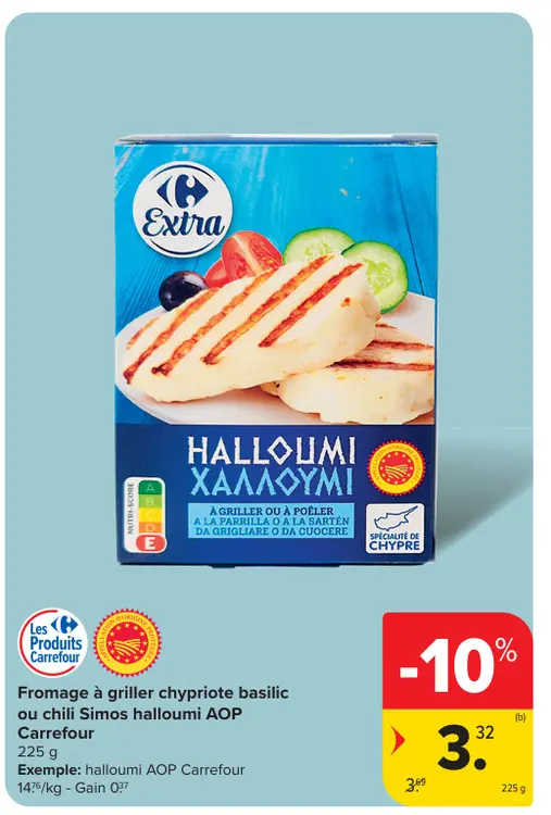 Offre: Fromage à griller chypriote basilic ou chili Simos halloumi AOP
