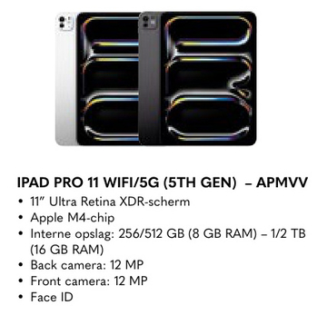Aanbieding: IPAD PRO 11 WIFI/5G (5TH GEN)