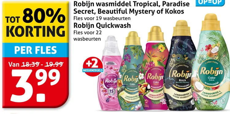 Aanbieding: Robijn wasmiddel Tropical, Paradise Secret, Beautiful Mystery of Kokos of Robijn Quickwash