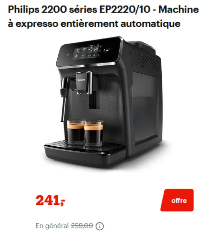 Offre: 2200 séries EP2220/10 - Machine à expresso entierement automatique