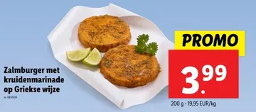 Aanbieding: Zalmburger met kruidenmarinade op Griekse wijze
