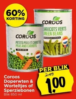 Aanbieding: Coroos Doperwten & Worteltjes of Sperziebonen