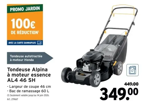 Offre: Tondeuse Alpina à moteur essence AL4 46 SH
