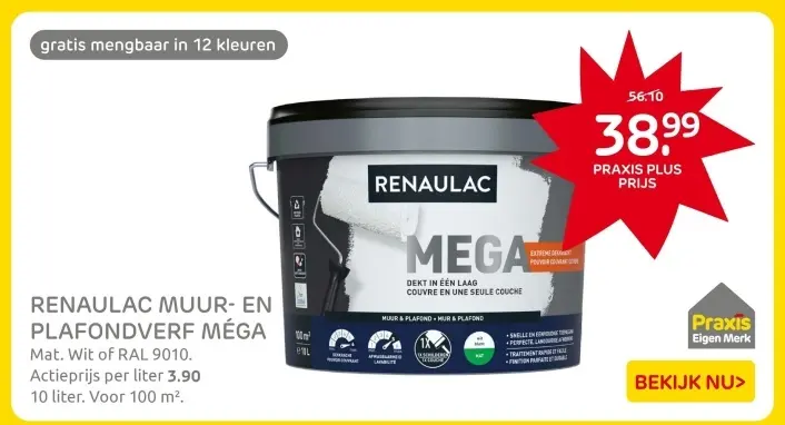 Aanbieding: Renaulac muur- en plafondverf méga