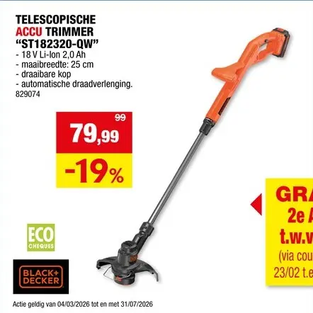 Promotie: Black+Decker ST182320-QW accu trimmer 18V Li-Ion 25cm
