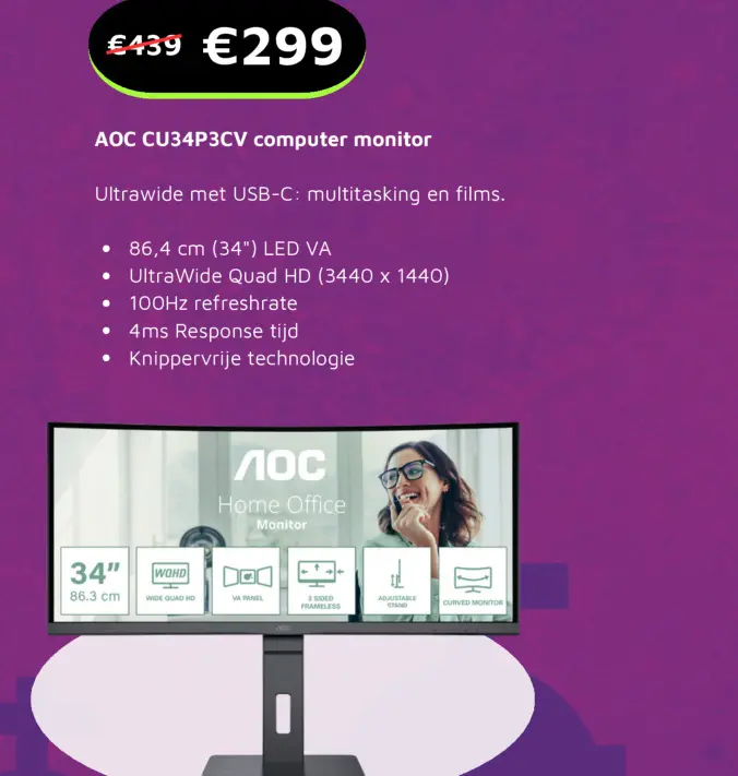 Aanbieding: AOC CU34P3CV computer monitor