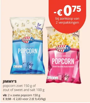 Aanbieding: popcorn zoet of zout of sweet and salt