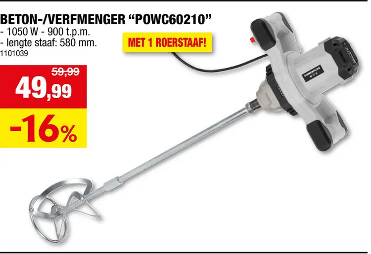 Promotie: Powerplus EG POWC60210 beton- en verfmixer 1050W