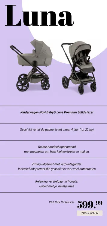 Aanbieding: Kinderwagen Luna Premium Solid Hazel