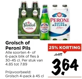 Aanbieding: Grolsch of Peroni Pils