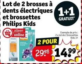 Offre: Lot de 2 brosses à dents électriques et brossettes Philips Kids