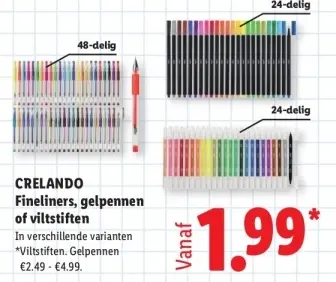 Aanbieding: Fineliners, gelpennen of viltstiften