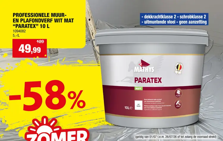 Promotie: Mathys Paratex professionele muur- en plafondverf 10l mat wit