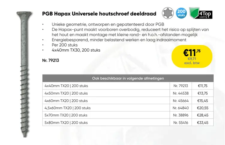 Promotie: Hapax Universele houtschroef deeldraad
