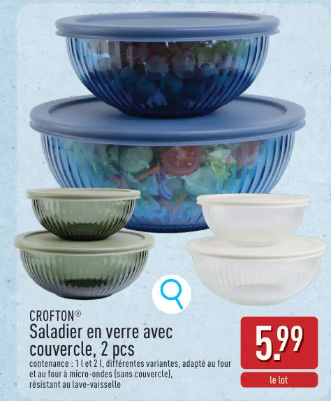 Offre: Saladier en verre avec couvercle