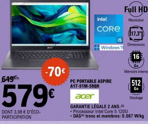 Promotie: Pc portable aspire a17-51m-59qh