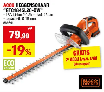 Aanbieding: Black+Decker GTC1845L20-QW accu heggenschaar 18V Li-Ion 45cm