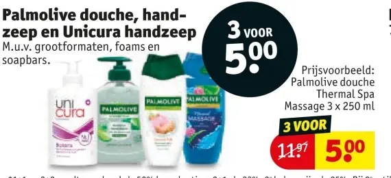Aanbieding: Palmolive douche, handzeep en Unicura handzeep