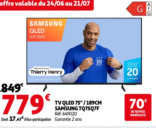 Offre: Tv qled 75"/189cm SAMSUNG tq75q7f