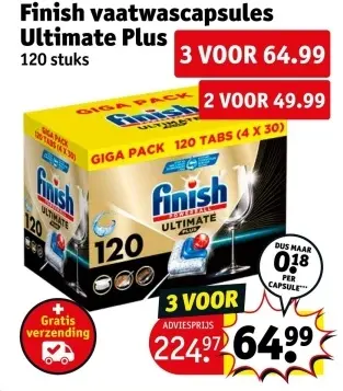 Aanbieding: Finish vaatwascapsules Ultimate Plus