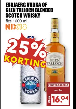 Aanbieding: Esbjaerg vodka of Glen Talloch blended scotch whisky
