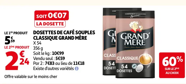 Offre: Dosettes de café souples classique