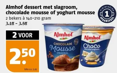 Aanbieding: Dessert met slagroom, chocolade mousse of yogurt mousse