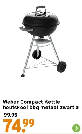 Aanbieding: Compact Kettle houtskool bbq metaal zwart