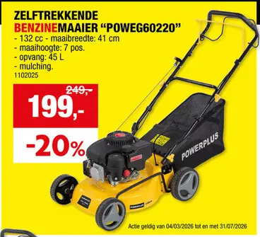 Promotie: Powerplus EG POWEG60220 benzine grasmaaier zelftrekkend 132cc 41cm