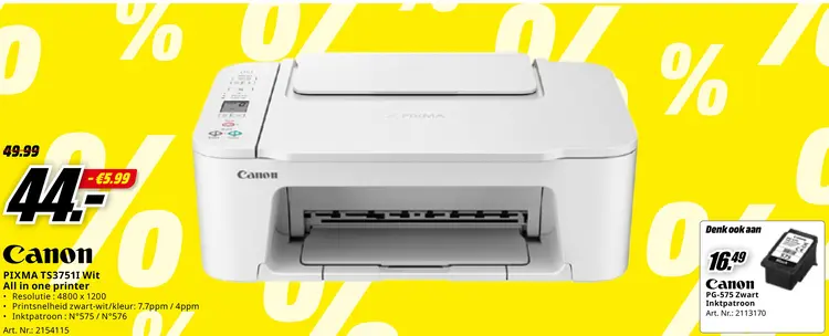 Promotie: PIXMA TS37511 Wit All in one printer