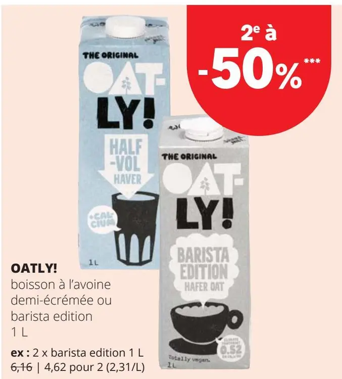 Offre: boisson à l'avoine demi-écrémée ou barista ed