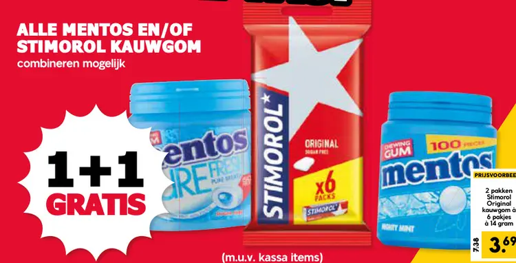 Aanbieding: Mentos en/of Stimorol kauwgom