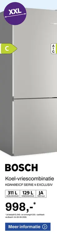 Aanbieding: Koel-vriescombinatie KGN49EICF SERIE 4 EXCLUS