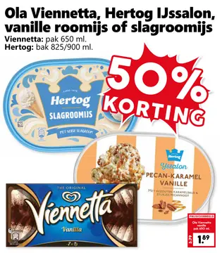 Aanbieding: Ola Viennetta, Hertog IJssalon, vanille roomijs of slagroomijs