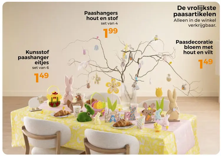 Aanbieding: Kunststof paashanger eitjes, paashangers hout en stof of decoratie bloem met hout en vilt