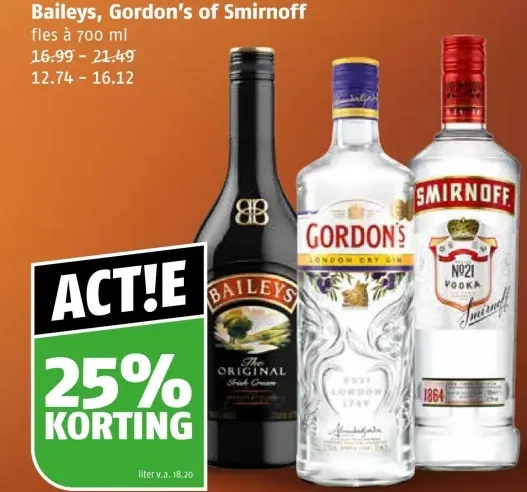 Aanbieding: Baileys, Gordon's of Smirnoff