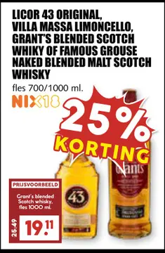 Aanbieding: Licor 43 original, Villa Massa limoncello, Grant's Blended Scotch Whisky of Famous Grouse Naked Blended Malt Scotch Whisky