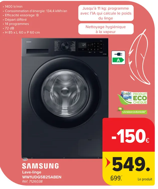 Offre: Lave-linge WW1UDG5B25ABEN