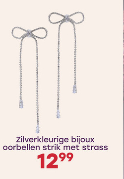 Aanbieding: Zilverkleurige bijoux oorbellen strik met strass