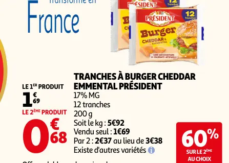 Promotie: Tranches à burger cheddar emmental