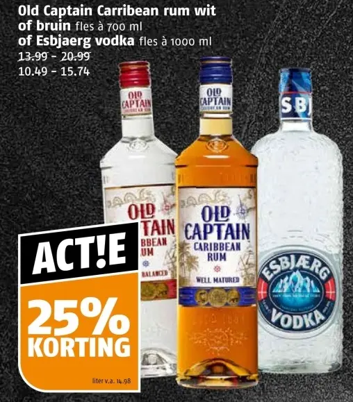 Aanbieding: Carribean rum wit of bruin of Esbjaerg vodka