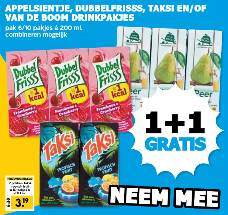 Aanbieding: Appelsientje, Dubbelfrisss, Taksi en/of Van De Boom Drinkpakjes