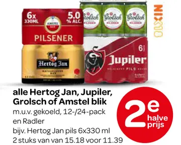Aanbieding: Hertog Jan, Jupiler, Grolsch of Amstel blik