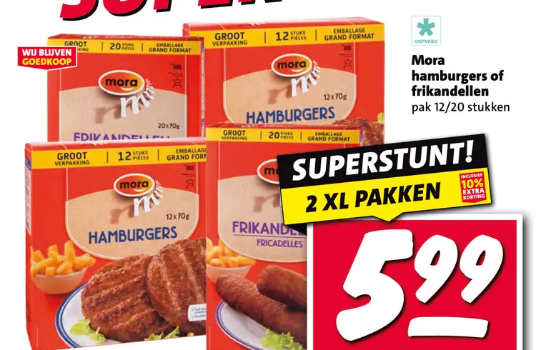 Aanbieding: Mora hamburgers of frikandellen