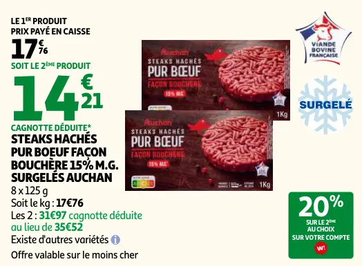 Promotie: Steaks hachés pur boeuf façon bouchère 15% m.g.